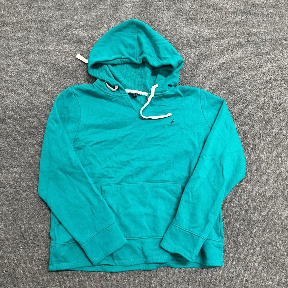 Nautica Hoodie Womens Size M Teal Green Casual Long Sleeve Kangaroo Pocket Sweat